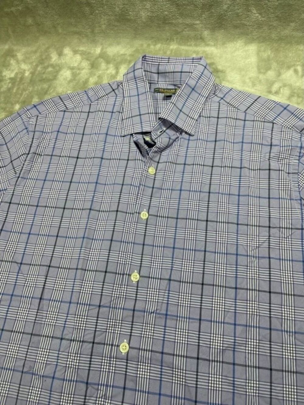 Peter Millar Summer Comfort Shirt Men Large Purple Button Up Plaid Long Sleeve